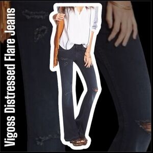 Vigoss Flare Leg Distressed Jeans Size 30” W x 33” L ( 9-10 ) NWT